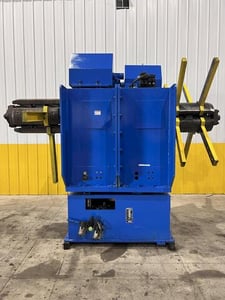 11000 lb. Datec #UCM-5000W, double end motorized coil reel uncoiler, 24" mandrel width, 71" outside