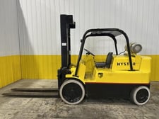 15000 lb. Hyster #S150A, LP propane riggers type forklift, 129.6" lift height, 3 stage mast, solid tires