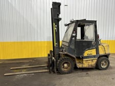 7000 lb. Yale #GLP080LJNGBV120, propane forklift truck w/ rotator, 189" lift height, 2002