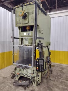 220 Ton, Aida #NC1-200(2), gap frame press, 12.59" stroke, 19.68" Shut Height, 4.33" adj., 54.7" x33" bed
