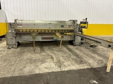 1/4" x 10' Wysong #1025, mechanical power squaring shear, 16 holddowns, 55 SPM, 36" front operated power back