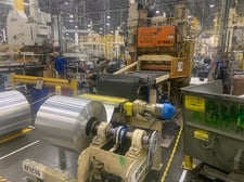 60 Ton, Burr Oak #FP2B-42, 1998 fin press line, 1.5" stroke, 12" Shut Height, 42' x 34" bed area, 133-350