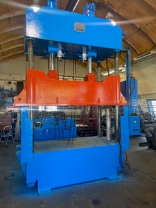 200 Ton, Blow, Heated Platen Press, 4-post, 78" x 46" bed, 40" open, 42" stroke, oil heater, PLC, Rebuilt