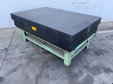 48" x 72" x 12" George Scherr, black granite surface plate, ledges on 2 sides, mounted on fabricated base