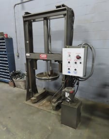 Myers #RAM-420, hydraulic ram discharge press, 1 HP, 24.5" dia. ram plate w/rubber seal, 2008