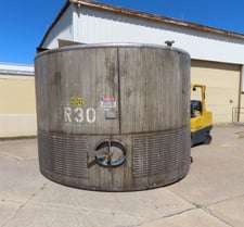 6500 gallon Imperial Steel Tank Co., Stainless steel vertical tank, jacketed, 12' dia. x 8' 6"tall, flat