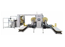 SRC Systems #750CS, 84" wide center surface slitter with unloading, 2600 FPM, BST edge guide, new