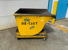 Self dumping trash hopper on casters, 1/2 yard, inside: 47" L x 36" W x 24" D, outside: 49" L x 39" W x 37" H