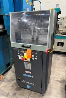 5" Emmegi #400-SCA, single head up-acting non-ferrous, 5.5"round, 5" square, full guards, Microbo stop gauge