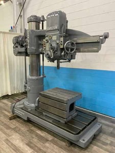 4' -11" Carlton #1A, radial arm drill, 54" x 37" base area, power elevation, column clamping, 5 HP