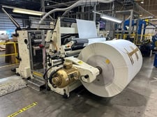 Deacro #R1300, 63" Master roll rewinder, slitter rewinder, 50" diameters, heavy duty splice table, 2015