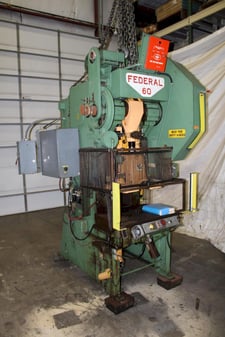 60 Ton, Federal #60, OBI metalworking punch press, 4" stroke, 13" Shut Height, 2.5"ram adj., 45-90 SPM, 32"