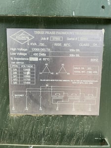750 KVA 12000 Delta Primary, 480 Delta Secondary, 3 phase, Padmount Transformer