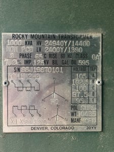 1000 KVA 24940Y/14400 Primary, 2400Y/1390 Secondary, 3 phase, Padmount Transformer