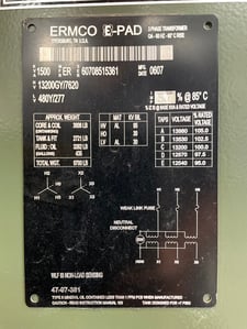 1500 KVA 13200GY/7620 Primary, 480Y/277 Secondary, 3 phase, Padmount Transformer