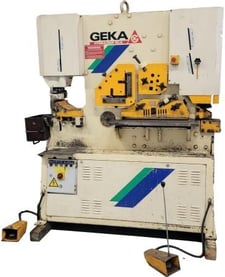 6-1/2" x 6-1/2" x 1/2" Geka #Hydracrop-110/A, Ironworker, 120 Ton, 1-1/2" diameter 3/4" thick punch, 12"