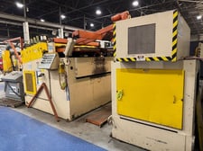 20000 lb. Dallas #DJR, coil feed line, 72" W, 72" OD, 20"-24" ID, 18" lift height, powered jog reverse &