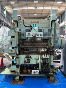 75 Ton, Asahi Seiki #MTP5-51, transfer press, 3" stroke, 18" Shut Height, 14 station die, 3.5" pitch, 25-100