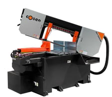 9.8" x 9.8" Cosen #SH-500DM, semi-auto swivel head double mitering bandsaw, 15' 6.22" x 1.25" x .042" blade
