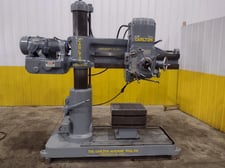 4' -9" Carlton #1A, radial arm drill, 12" spindle travel, 2.5" spindle diameter, power clamp & elevation