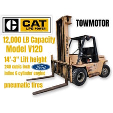 12000 lb. Caterpillar #V120, Forklift Towmotor, Dual-Wheel, Propane, 2.25" x 7" x 54" Forks, 14.3" Lift
