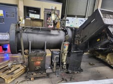 15" Farrel, Hot Feed Rubber Extruder, 250mm 9.8", 200 HP, 12-20 RPM screw, pneu ram, 13" stroke