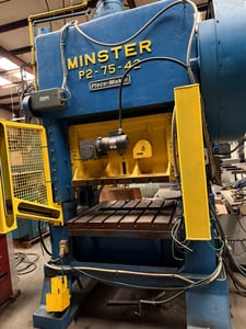 75 Ton, Minster #P2-75, straight side double crank, 2" stroke, 15" Shut Height, 4" adj., 150-300 SPM