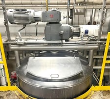 600 gallon Feldmeier, Stainless Steel jacketed tank / kettle w/ double motion scrape mixer, 2002