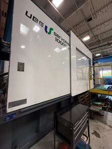 1000 Ton, 192.8 oz., UBE #Servomax-1000W, hybrid horizontal plastic injection molder, 60" x50" tie bar