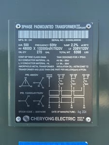500 KVA 4800 Delta Primary, 208Y/120 Secondary, 3 phase, Padmount Transformer