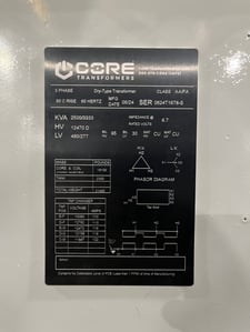 2500 KVA 12470 Delta Primary, 480Y/277 Secondary, DRY, proCORE (immediate shipment available)