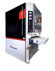 43" Timesavers #2321-24-21, Planer Sander, 2-Head, 5" thick, 15-45 FPM, 33-38" passline, 4000 CFM, unused'