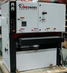 43" Timesavers #1321-14-01, Widebelt, 2-Head, 5" thick, 15-45 FPM, 33-38" passline, 2000 CFM, unused
