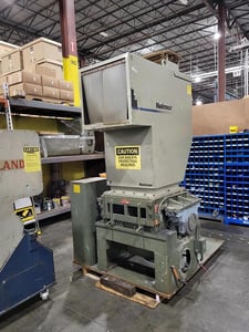 Nelmor, granulator, 3 knife solid rotor, 10" OD discharge, 75 HP, cyclone blower, recently rebuilt