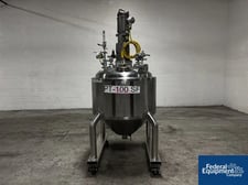 100 gallon Apache Reactor, 316 Stainless Steel, 36" diameter x 18" straight side, dish top cone bottom, 100