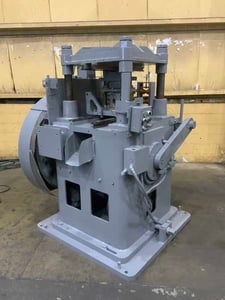 80 Ton, Yoder #P-80-S, 4-post cutoff press, 8 stroke, 25" open height, air clutch, 20 HP