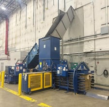 American Baler #DC6348-8T30, automatic tie baler with conveyor, dual 30 HP motors, 8" cylinder