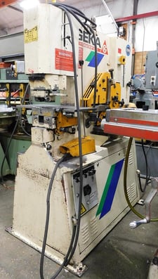 4-1/2" x 4-1/2" x 3/8" Geka #Hydrocrop-55A, hydraulic ironworker, 55 ton, 10" throat, (2) electric foot