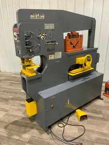 6" x 6" x 1/2" Scotchman #9012-24M, hydraulic ironworker, 90 ton, 5 HP, dual foot controls, 2000