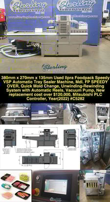 Foodpack Speedy Over, automatic tray sealer machine, 14.96" x 10.2" x 5.31" sealing area, quick mold change