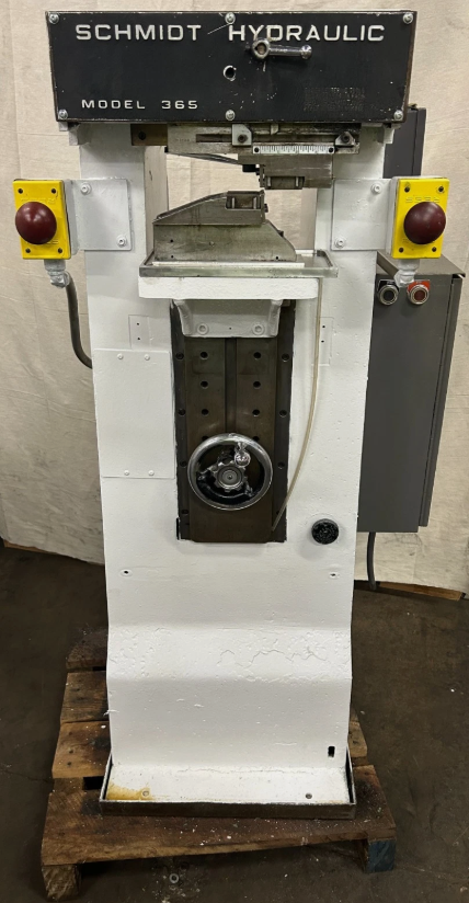 Schmidt #365, Hydraulic Marking Machine, 10" x 5" table, 3" depth throat, 10" between housing, 5/8" Ram