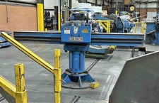 20000 lb. Coiltech, 2-arm turnstile, 36" capacity, C-hook type arms, powered pushoff, manual rotation