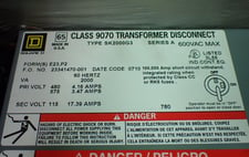 2000 VA, Square D #9070SK2000G3D101, Transformer Disconnect, 1 Phase, 60 Hz, 480/575 V Primary, 115 V