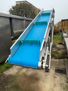 24" wide x 13' long, Stainless steel incline belt conveyor, cleated, 2 HP