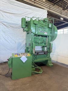 100 Ton, Minster Piece Master #P2-100-48, straight side double crank, 4" stroke, 15" Shut Height, 4" adj.