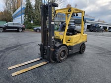 7000 lb. Hyster #H70FT, propane forklift, 181.9" lift height, 3 mast, side shift, solid pneumatic tires, 2006