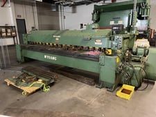 10 gauge x 12' Wysong #10-144, mechanical shear, 36" power back gauge with digital read out, 15 HP, 55 SPM