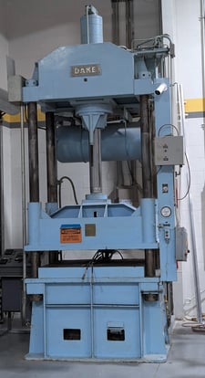 150 Ton, Dake #18-293, 4-post, hydraulic press, 28" stroke, 36" open, PLC Control, 1980