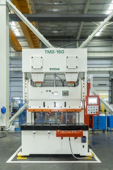 121 Ton, Stock Minster MMC Titan #TM2-110, double point gap press, 7.09" stroke, 13.19"throat, 15.75"Shut