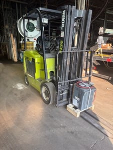 5000 lb. Clark #ECX25, Electric Forklift, 24" load center, 3-Stage Mast, 189" max. fork H, 8.5 mph, 2019